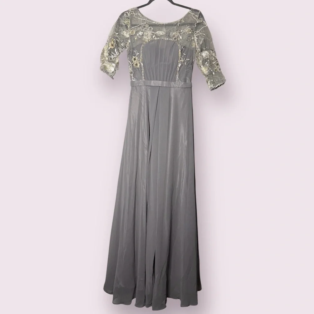 Dori Squeen Dove Grey Sequin Rhinestone Formal Dress - Picture 1 of 13